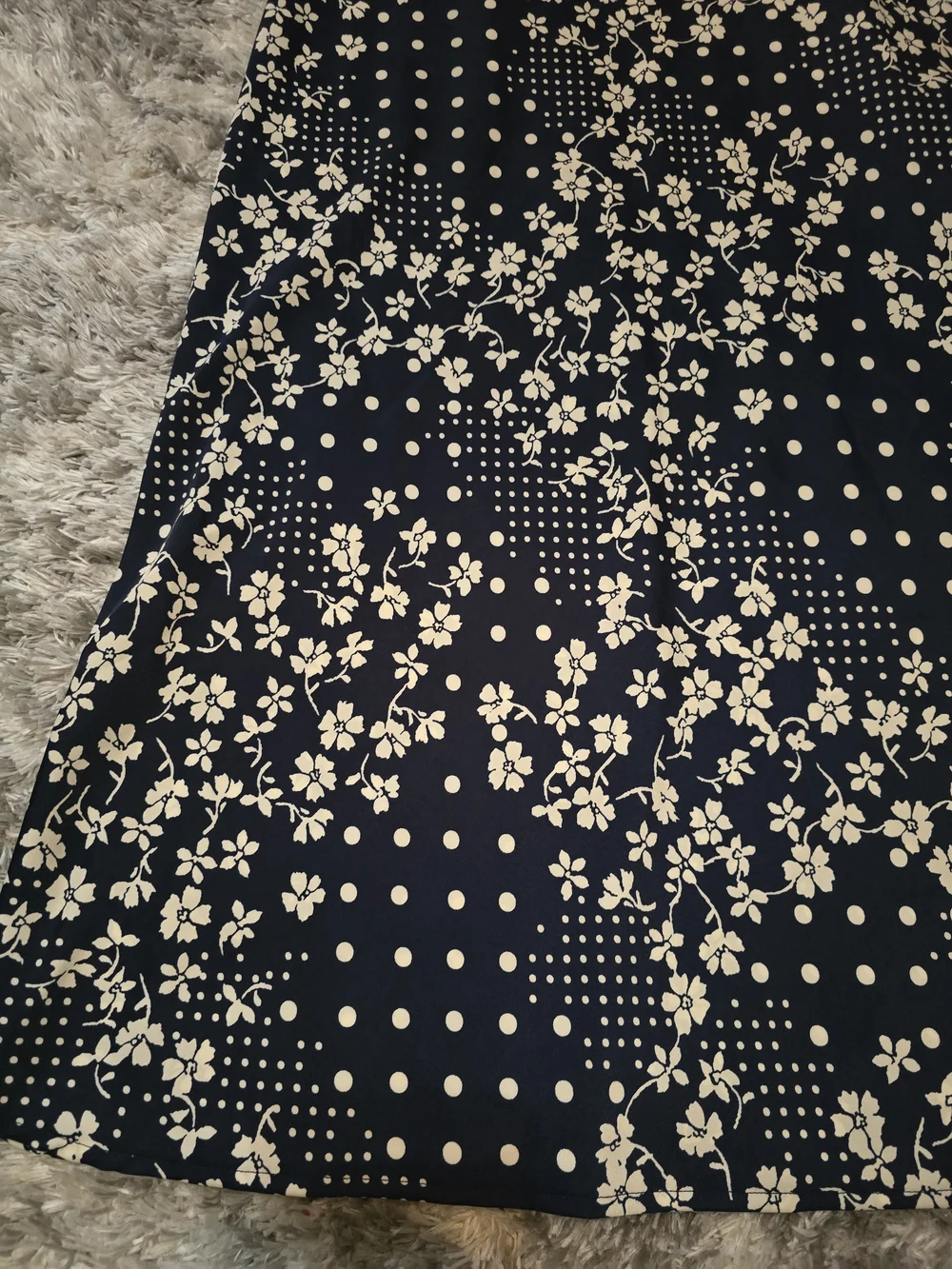 Lauren Conrad Navy Midi Skirt with Cream Floral & Dot Print